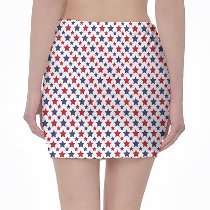 Red And Blue American Star Pattern Print Pencil Mini Skirt