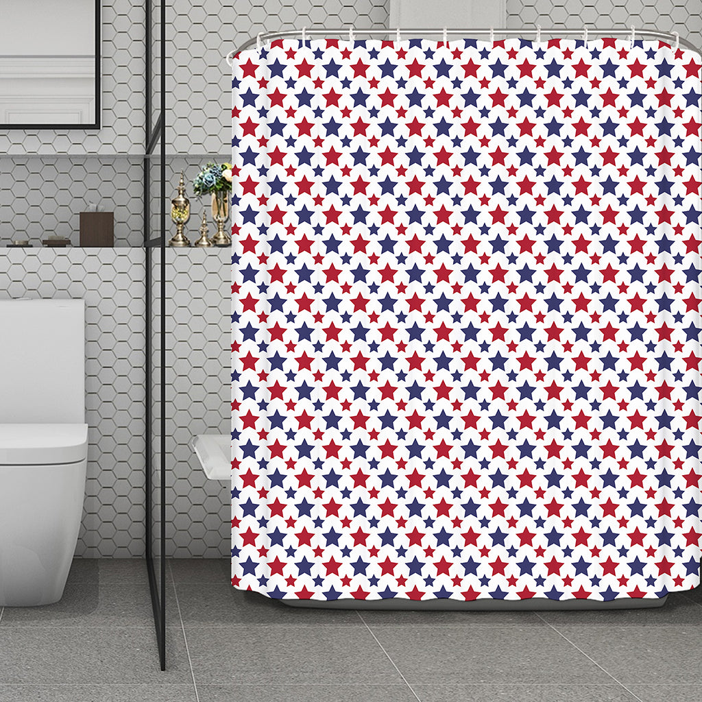 Red And Blue American Star Pattern Print Polyester Shower Curtain