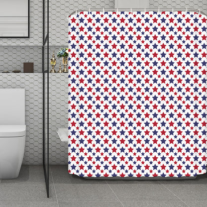 Red And Blue American Star Pattern Print Polyester Shower Curtain