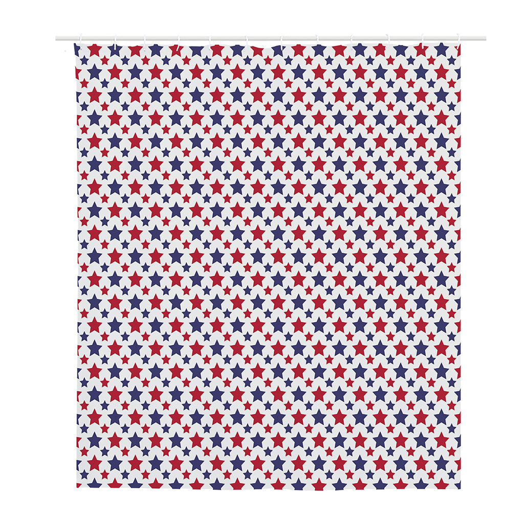 Red And Blue American Star Pattern Print Polyester Shower Curtain