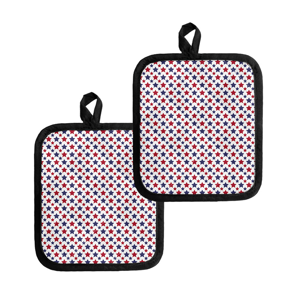 Red And Blue American Star Pattern Print Pot Holders
