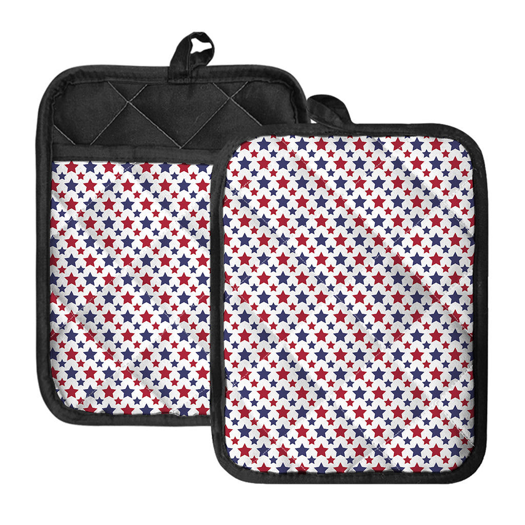 Red And Blue American Star Pattern Print Pot Holders With Pocket