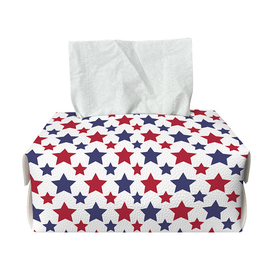 Red And Blue American Star Pattern Print Rectangle Tissue Box Cover