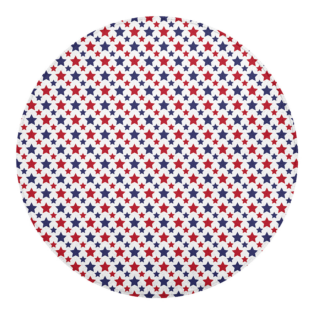 Red And Blue American Star Pattern Print Round Blanket