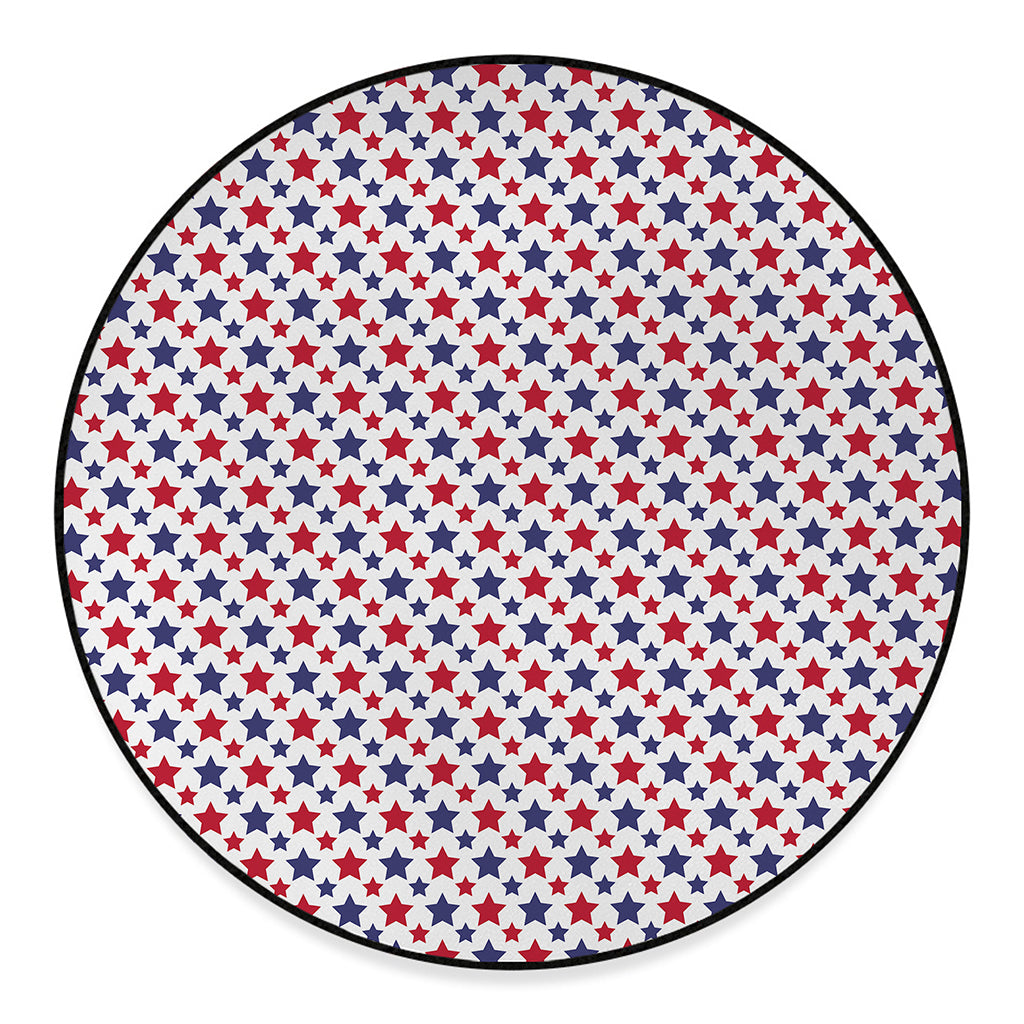 Red And Blue American Star Pattern Print Round Floor Mat