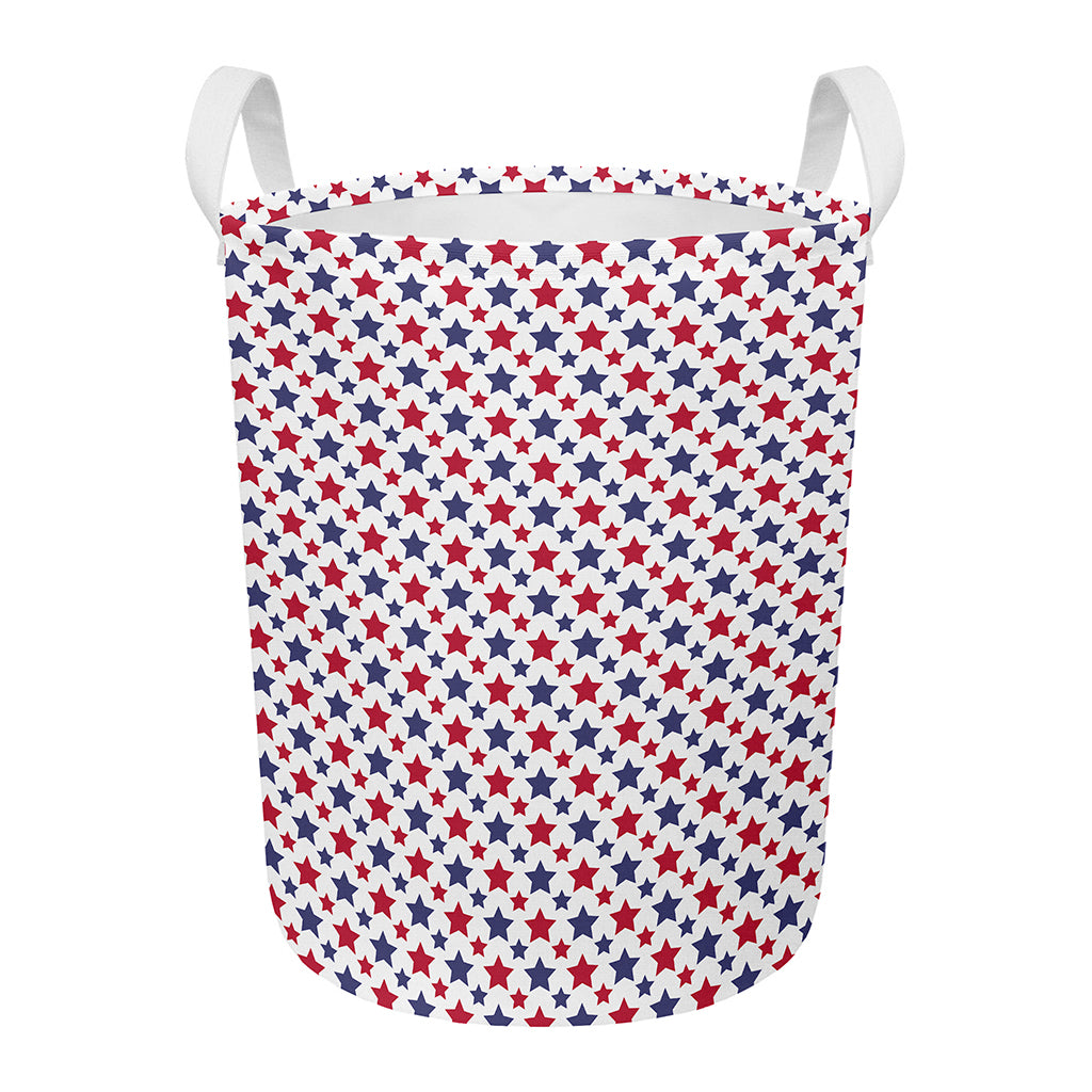 Red And Blue American Star Pattern Print Round Laundry Basket