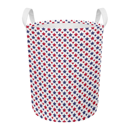 Red And Blue American Star Pattern Print Round Laundry Basket