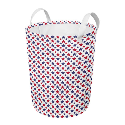 Red And Blue American Star Pattern Print Round Laundry Basket