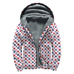 Red And Blue American Star Pattern Print Sherpa Lined Zip Up Hoodie