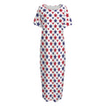 Red And Blue American Star Pattern Print Short Sleeve Long Nightdress