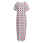 Red And Blue American Star Pattern Print Short Sleeve Long Nightdress