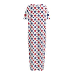 Red And Blue American Star Pattern Print Short Sleeve Long Nightdress