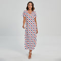 Red And Blue American Star Pattern Print Short Sleeve Maxi Dress