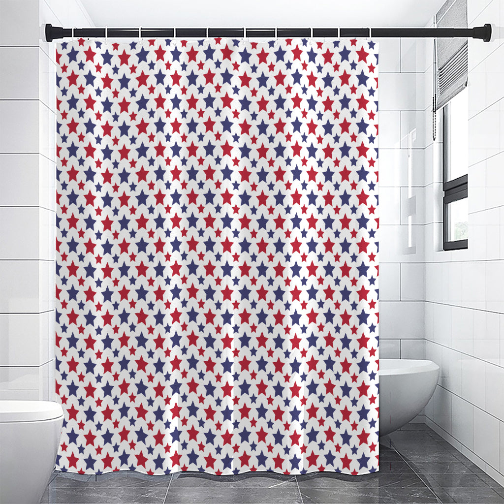 Red And Blue American Star Pattern Print Shower Curtain