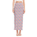 Red And Blue American Star Pattern Print Side Slit Maxi Skirt