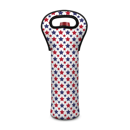Red And Blue American Star Pattern Print Single Neoprene Wine Tote