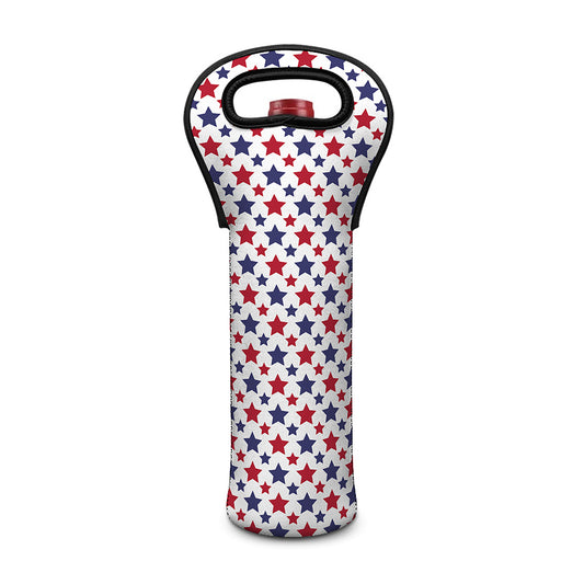 Red And Blue American Star Pattern Print Single Neoprene Wine Tote