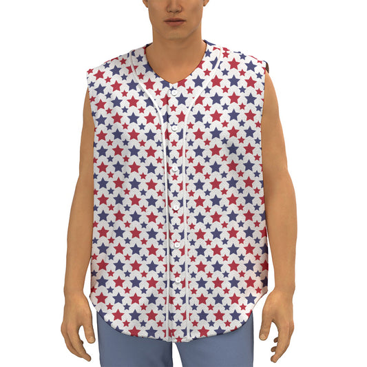 Red And Blue American Star Pattern Print Sleeveless Baseball Jersey