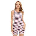 Red And Blue American Star Pattern Print Sleeveless One Piece Swimsuit