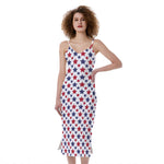 Red And Blue American Star Pattern Print Slim Fit Midi Cami Dress