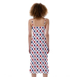 Red And Blue American Star Pattern Print Slim Fit Midi Cami Dress
