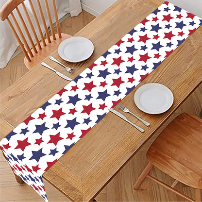 Red And Blue American Star Pattern Print Table Runner