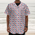 Red And Blue American Star Pattern Print Textured Short Sleeve Shirt