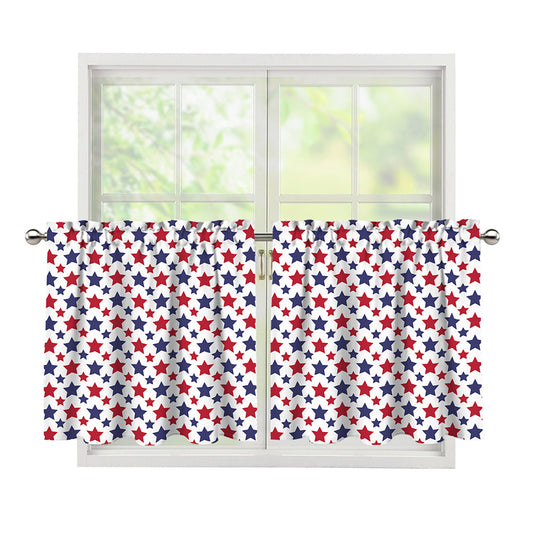 Red And Blue American Star Pattern Print Tier Curtains