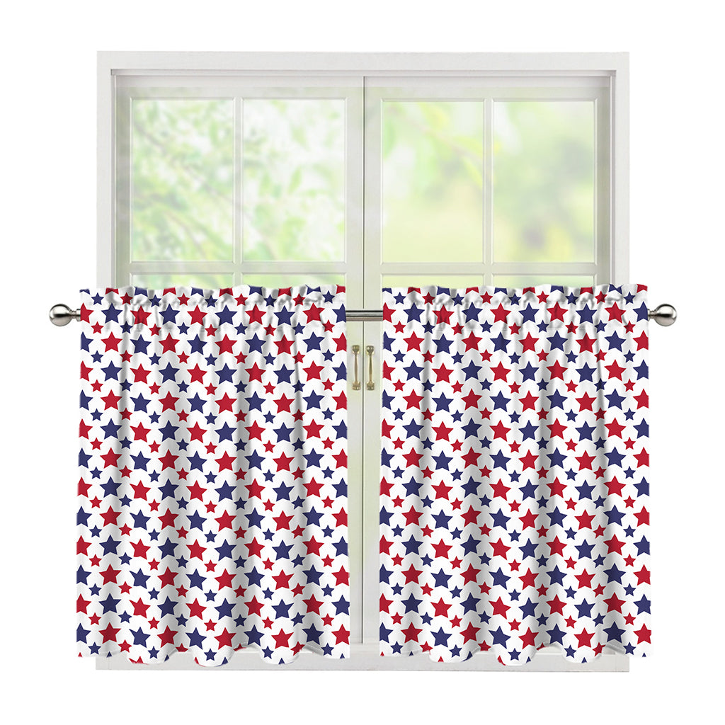 Red And Blue American Star Pattern Print Tier Curtains