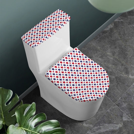 Red And Blue American Star Pattern Print Toilet Lid And Tank Cover Set