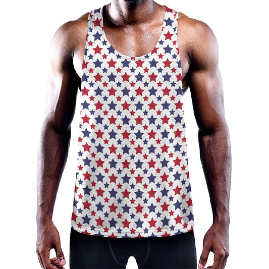 Red And Blue American Star Pattern Print Training Tank Top