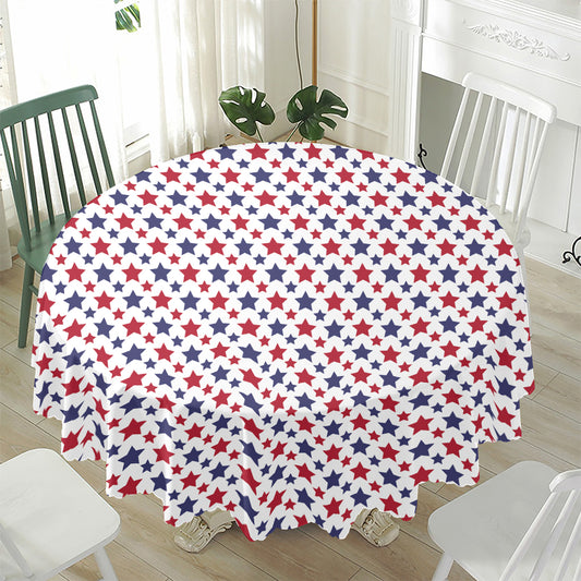 Red And Blue American Star Pattern Print Waterproof Round Tablecloth