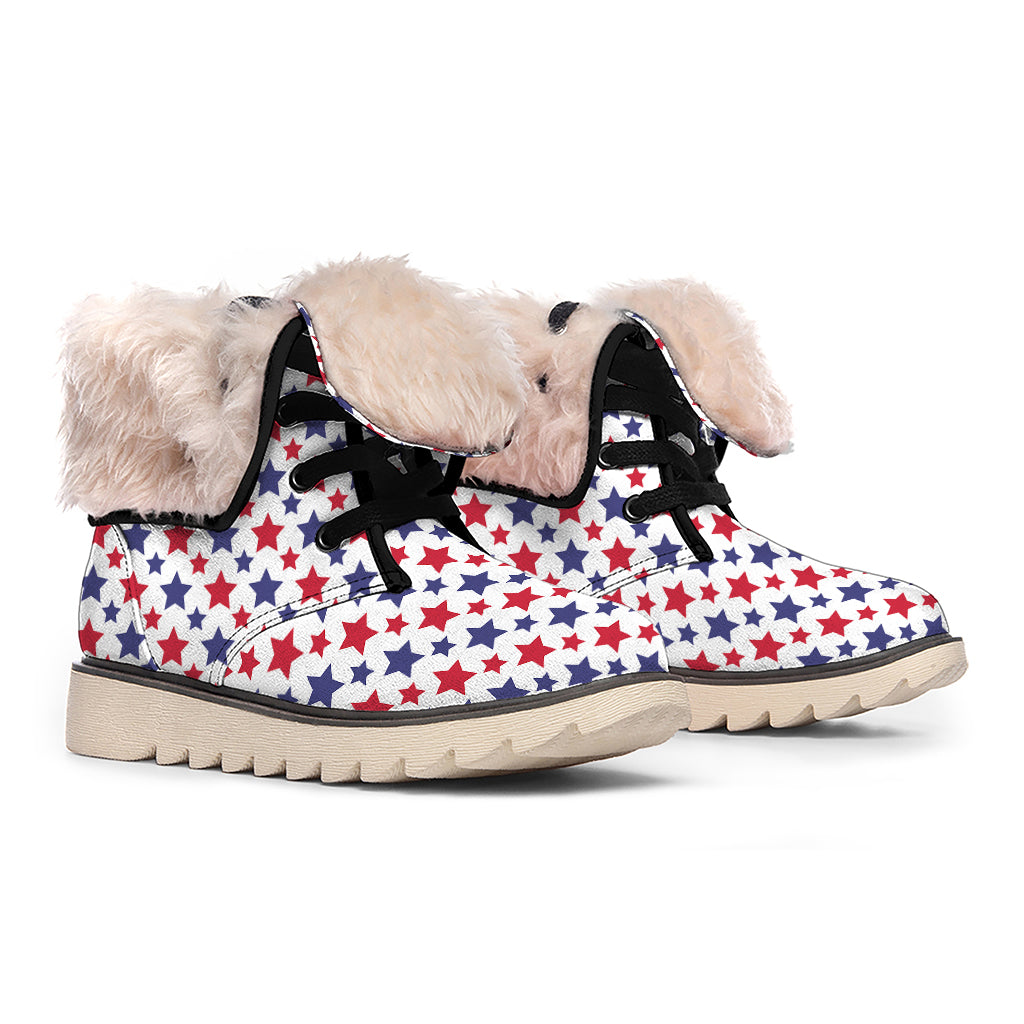 Red And Blue American Star Pattern Print Winter Boots