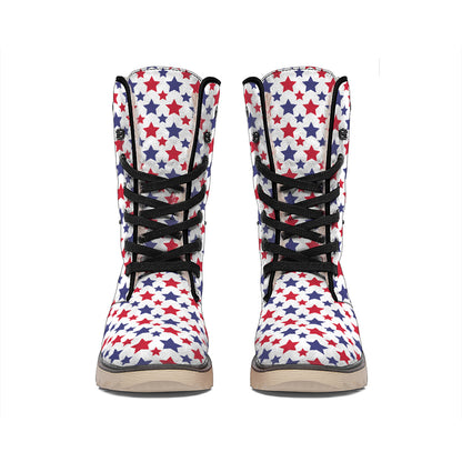 Red And Blue American Star Pattern Print Winter Boots