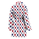 Red And Blue American Star Pattern Print Women's Bathrobe