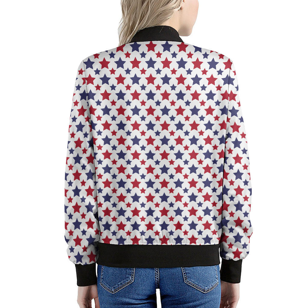 Red And Blue American Star Pattern Print Women's Bomber Jacket