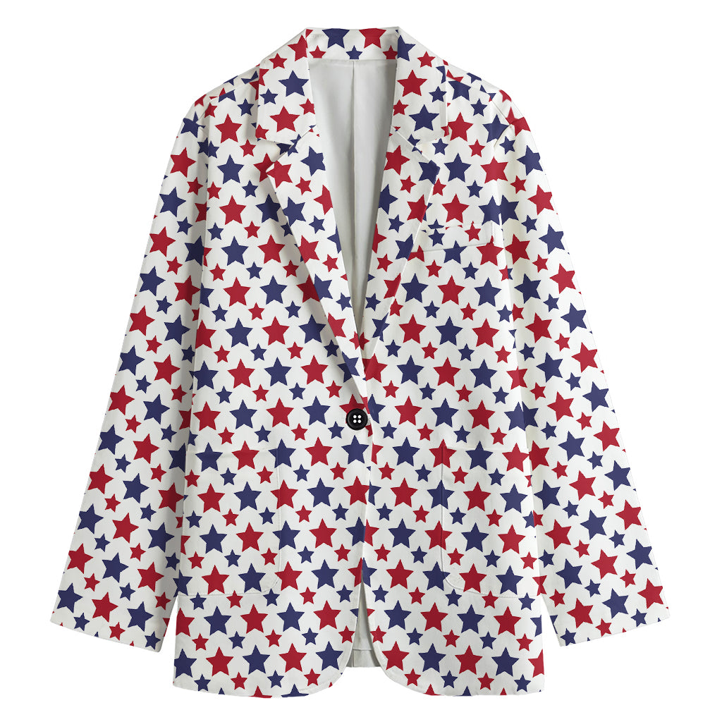 Red And Blue American Star Pattern Print Women's Cotton Blazer