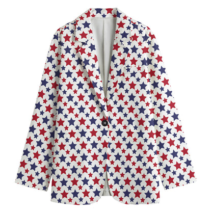 Red And Blue American Star Pattern Print Women's Cotton Blazer