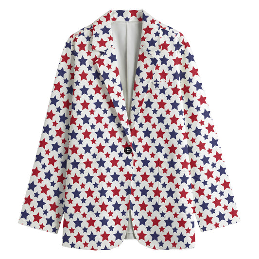 Red And Blue American Star Pattern Print Women's Cotton Blazer