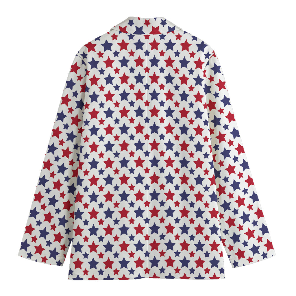 Red And Blue American Star Pattern Print Women's Cotton Blazer