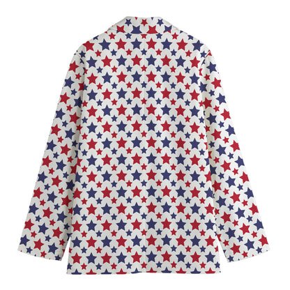 Red And Blue American Star Pattern Print Women's Cotton Blazer