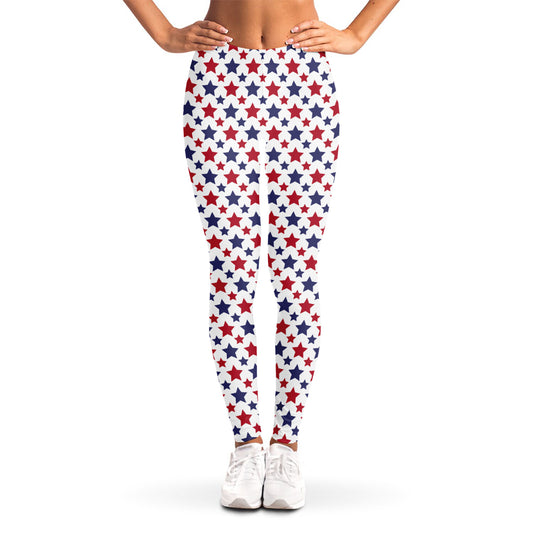 Red And Blue American Star Pattern Print Women's Leggings