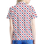 Red And Blue American Star Pattern Print Women's Polo Shirt