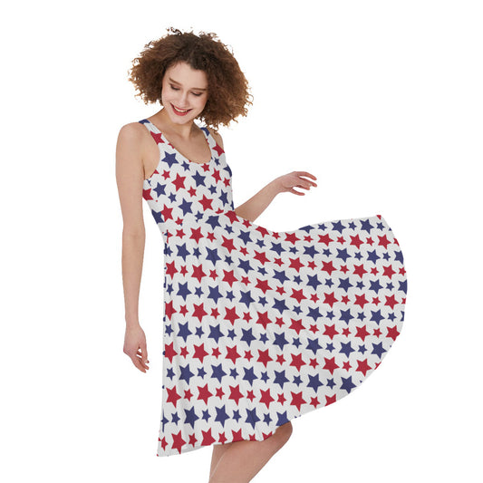 Red And Blue American Star Pattern Print Women's Sleeveless Dress
