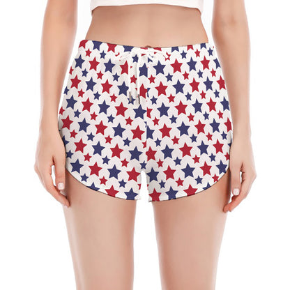 Red And Blue American Star Pattern Print Women's Split Running Shorts