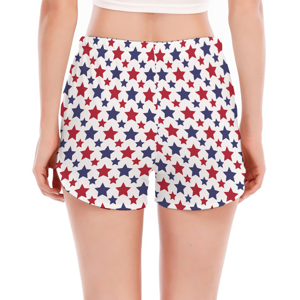 Red And Blue American Star Pattern Print Women's Split Running Shorts