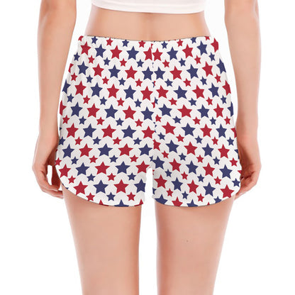Red And Blue American Star Pattern Print Women's Split Running Shorts