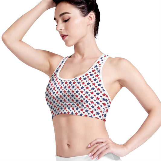 Red And Blue American Star Pattern Print Women's Sports Bra