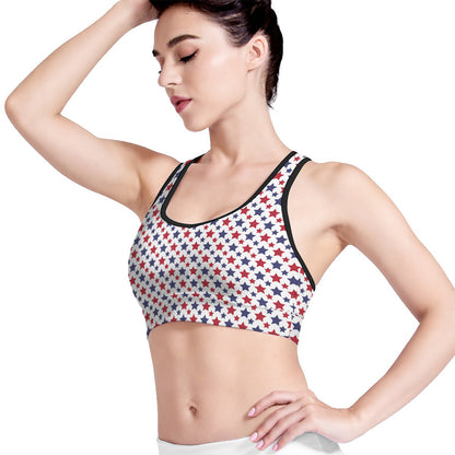 Red And Blue American Star Pattern Print Women's Sports Bra
