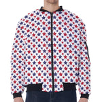 Red And Blue American Star Pattern Print Zip Sleeve Bomber Jacket